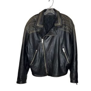 KALEKALIP  Leather Jacket Vera Pelle Embroidered Stud Design Size 50 US 40